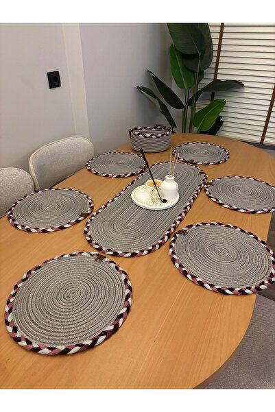 MaVaux Sera Wicker Tableware Set 6-Piece Supla + 1 Runner + 1 Bread Plate Nat...