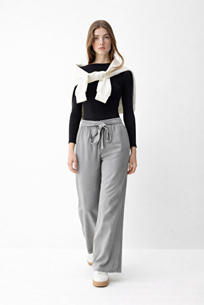 Markazzi Γυναικείο παντελόνι βισκόζης με φαρδιά μπατζάκια και ζώνη στη μέση -...