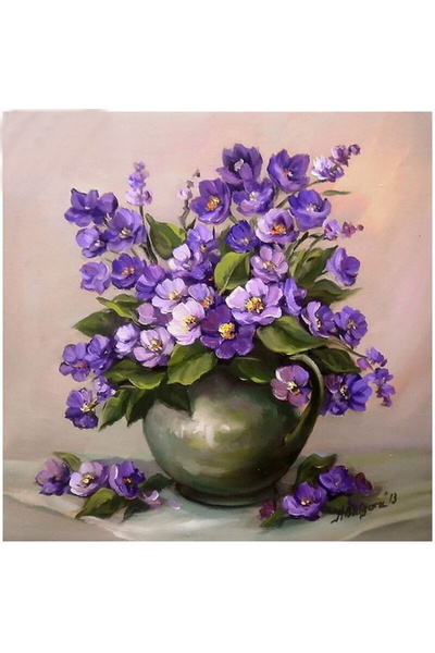 Krista Canvas Wall Art GM063 Vaza cu violete, goblen diamante 5D, rama lemn, ...