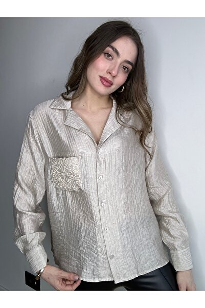 AÈC PRIVÈ Kadın Nakışlı Keten Gömlek