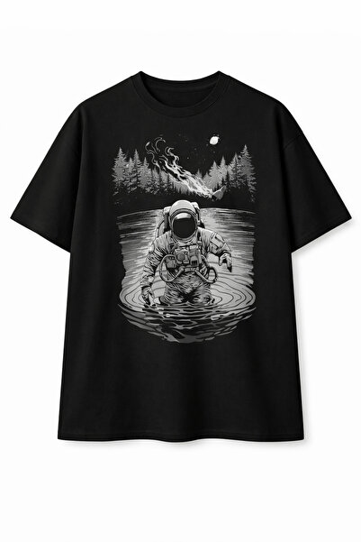 YRN COLLECTION Tricou casual din bumbac, negru, alb, supradimensionat, cu des...