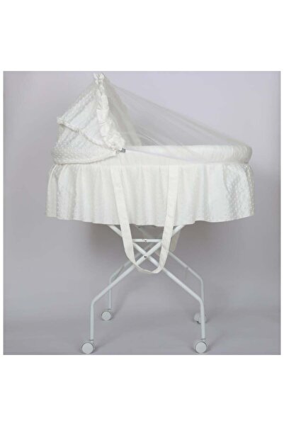 Generic بيبي شاين سرير بمفرش حب الرمان وشيال بهيكل حديدي قوي مع قاعدة - أبيض