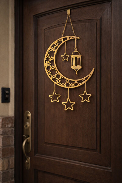 ozbience Gold Hilal Yıldız Kapı Süsü, Ramazan Dekoru, Ay Yıldız Fener Detaylı