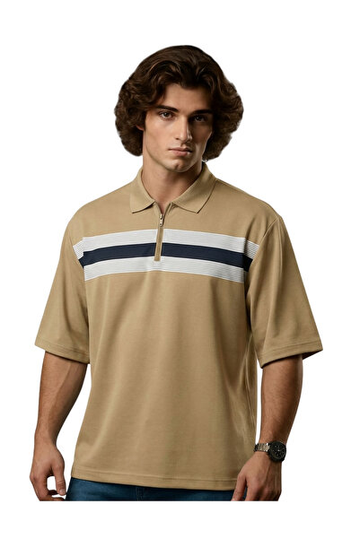 marufshop Zippered Men's Large Size Lycra Pique Polo Collar Printed T-Shirt B...