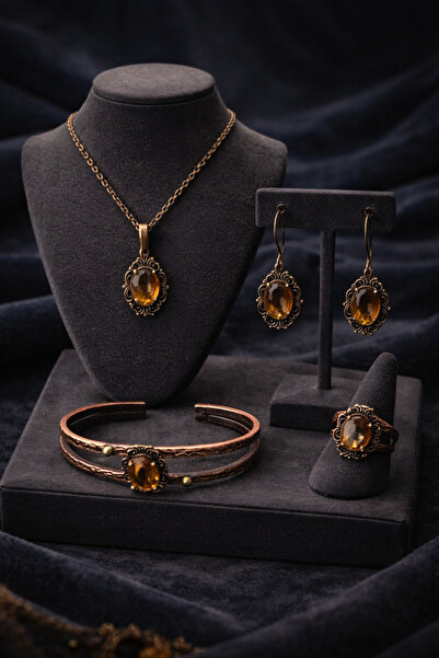 İyyaKee Kadın Bakır Kolye Bileklik Yüzük Küpe Takım Set Renk Değiştiren Zulta...