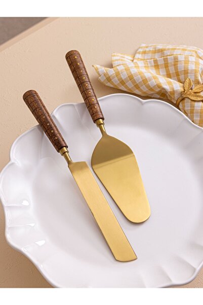The Mia Ckb0271 Wood Pasta Serving Set 2 Pieces Gold