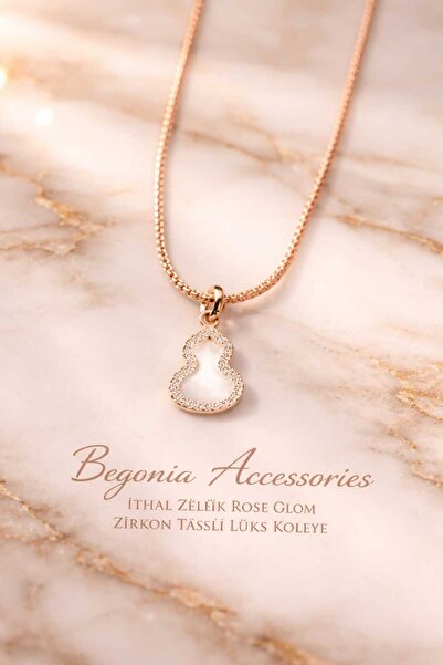 Öte Beri Hayallerin Ötesi Imported Steel Rose Gold Necklace Chain Set with Fi...