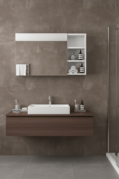 BAGAX Aynalı Üst Banyo Dolabı | Tek Taraf Açık Raflı Duvar Dolabı Beyaz 64X48cm