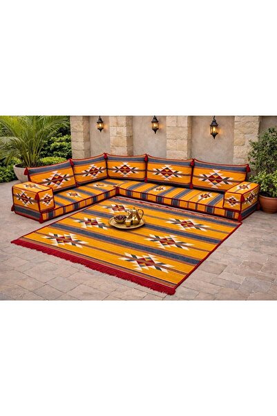 Xboat طقم كنب أرضي على طراز المجلس العربي بنقوش هندسية