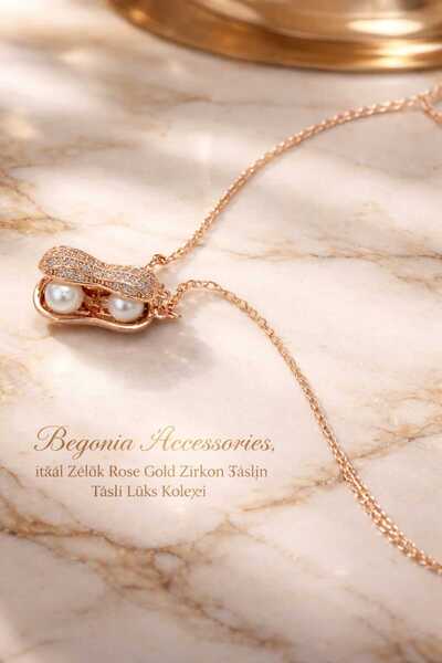 Öte Beri Imported Steel Rose Gold Necklace Chain Set with Figured Zircon Ston...