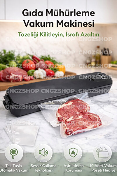 Gıda Mühürleme Vakum Makinesi | Yiyecek Tazeliği Koruma Ev & Restoran Tipi + 10 Adet Poşet Hediyeli