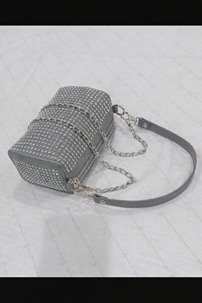 Esse Taş Detaylı Gri Zincir Askılı Kadın Omuz & El Çantası
