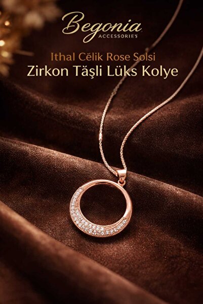 Öte Beri Hayallerin Ötesi Imported Steel Rose Gold Necklace Chain Set with Fi...