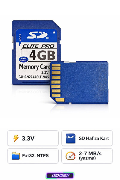 L'eDoren 4Gb Sd Memory Card 3.3V High Speed Fat32 Ntfs Compatible Elite Pro
