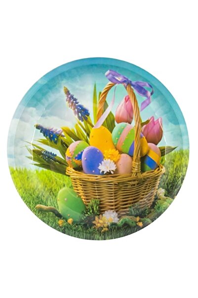 OEM Decorative Metal Plate Model Basket with Easter Eggs Ø26cm