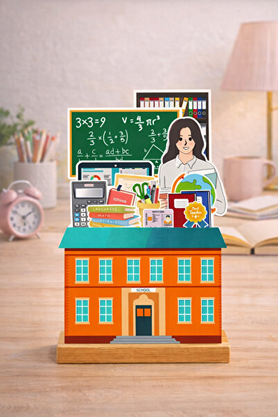 WALLHUMAN Masaüstü Okul Temalı Takvim | Öğretmen & Öğrenci Figürlü | Ahşap St...