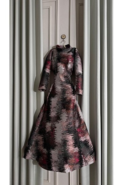 LAMSAT LATIN Long-sleeved evening dress made of Indian jacquard fabric with a...