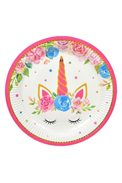 OEM Unicorn Flower Party Plates Gold Foil 23cm - 6pcs