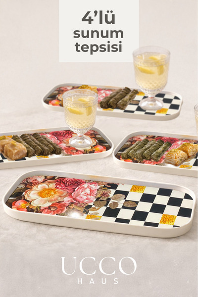 UCCO 4 Pieces of Patterned 30X13Cm Rectangular Coffee, Dessert, Soft Drink Pr...