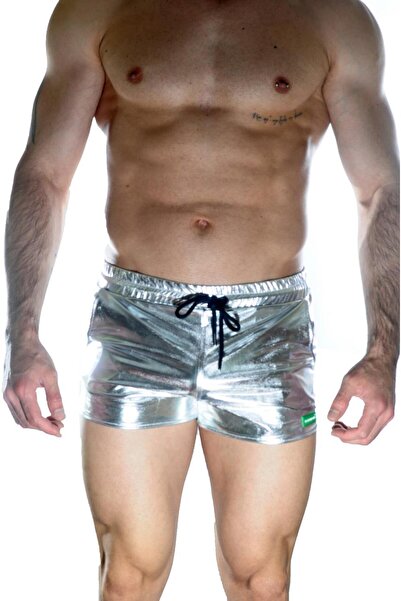Hafif Giyim شورت سباحة قصير برباط من الجلد باللون الرمادي الفضي للرجال DM0223...