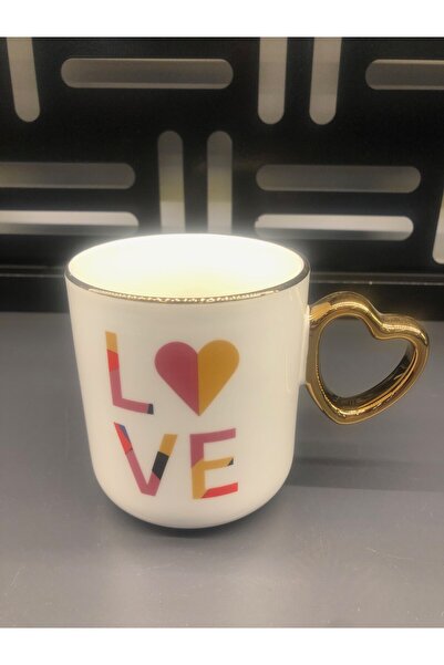 Romans كوب بورسلين بتصميم خاص على شكل قلب مطلي بالذهب - 380 مل