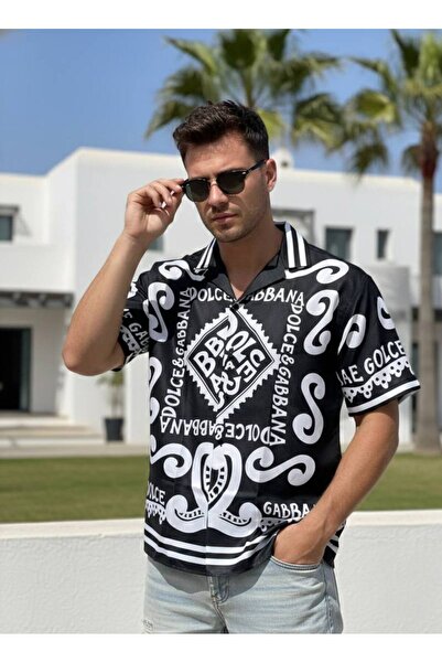 YusGos Hawaiian Relaxed Fit Patterned Short Sleeve Apash Collar Summer Shirt