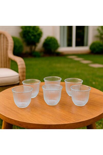 Generic Striped Glass Coffee Cup Set (6 Pieces)