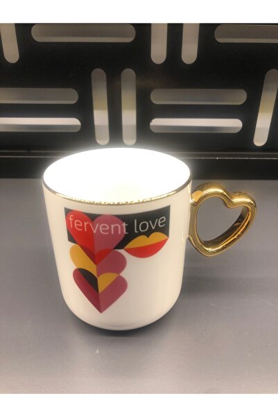 Romans كوب بورسلين بتصميم خاص على شكل قلب مطلي بالذهب - 380 مل