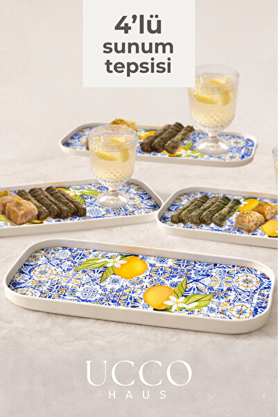 UCCO 4 Pieces of Patterned 30X13Cm Rectangular Coffee, Dessert, Soft Drink Pr...