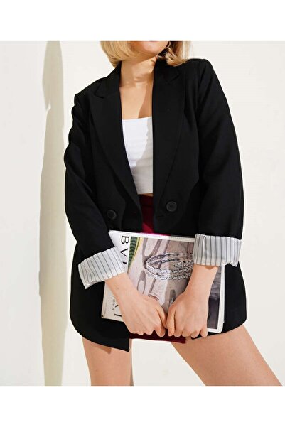 Burcia Striped Lined Buttoned Blazer Jacket