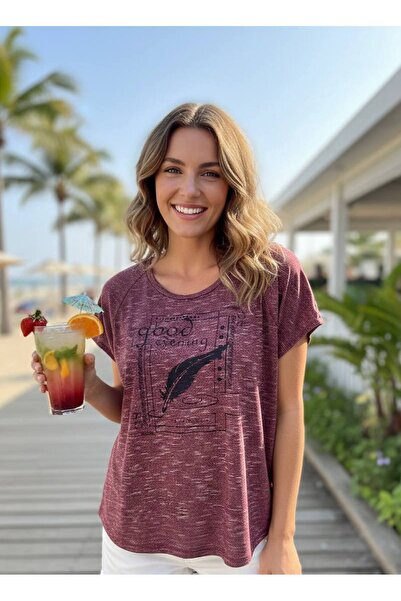 YusGos Μπλουζάκι με λαιμόκοψη ποδηλάτου, υφασμάτινο βαμβακερό με στάμπα βάφλας