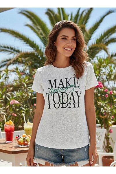 YusGos Μπλουζάκι με λαιμόκοψη ποδηλάτου, υφασμάτινο βαμβακερό με στάμπα βάφλας