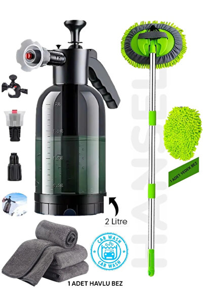 ozbience 3’lü Oto Yıkama Seti Pompa Mikrofiber Bez ve Fırça Araba Temizlik Se...