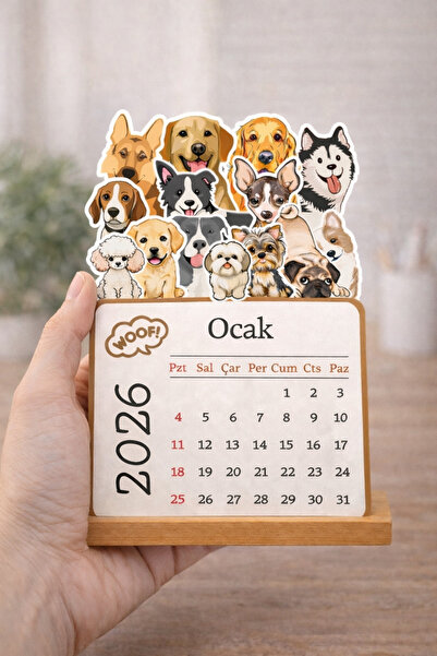 WALLHUMAN Masaüstü Patili Dostlar Temalı Takvim | Sevimli Köpek İllüstrasyonl...