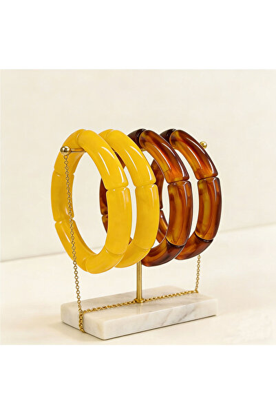 Choice AE-046-4PCS Fashion Acrylic 4PCS/Set Resin Amber Bamboo Bead Elastic B...