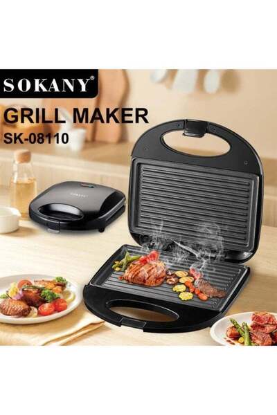 SOKANY 2 Slice Grill Maker Sandwich Maker, Bread Toaster, Non-Stick Plates, 800W