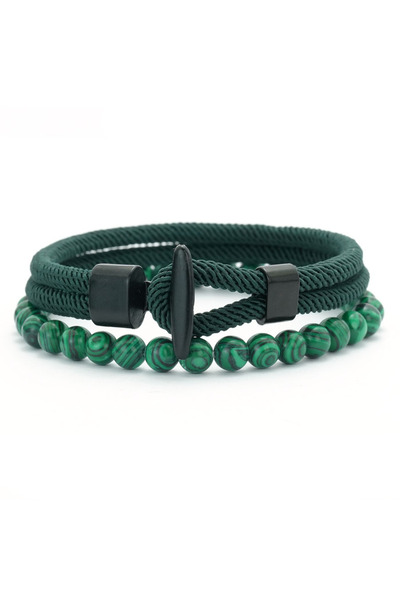 Choice Green Classic 2Pcs Rope and Beaded Bracelet for Men Handmade Easy Hook...