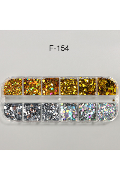 Choice F-154 علبة واحدة من ترتر لامع فضي وذهبي لتزيين الأظافر، بتصميم دائري ث...
