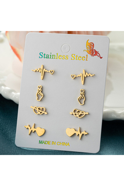 Choice ZH007G 4Pairs New Fashion Stainless Steel Heart Gesture Earring Women ...
