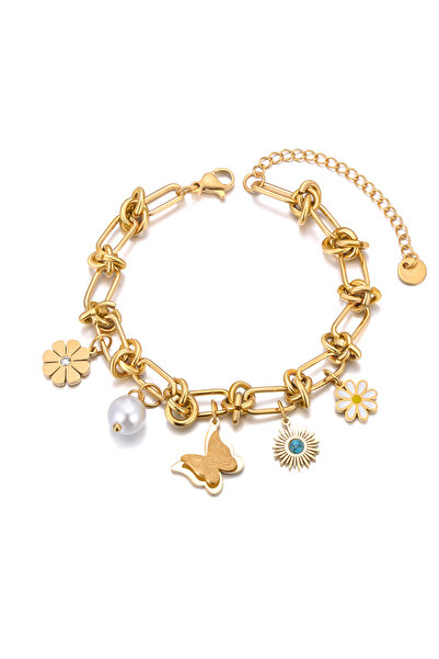 Choice B25024G Lokaer New Design Butterfly Flower Charm Bracelet Stainless St...