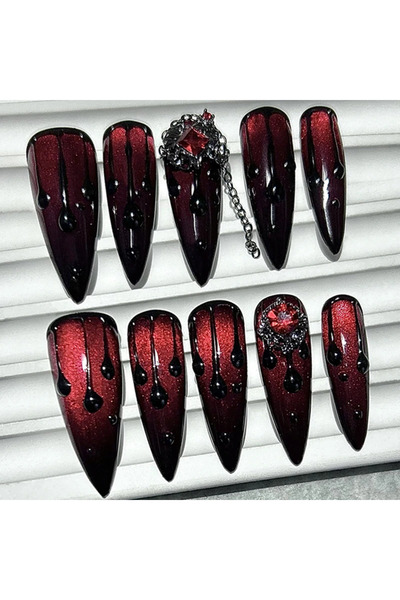 Choice أظافر طويلة الأطراف مقاس XS، 10 قطع، لون أحمر دموي داكن، أظافر طويلة ا...