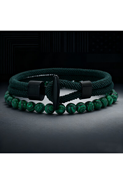 Choice طقم أساور رجالية أنيقة من قطعتين من حجر الملاكيت، متوفر بستة ألوان، بت...