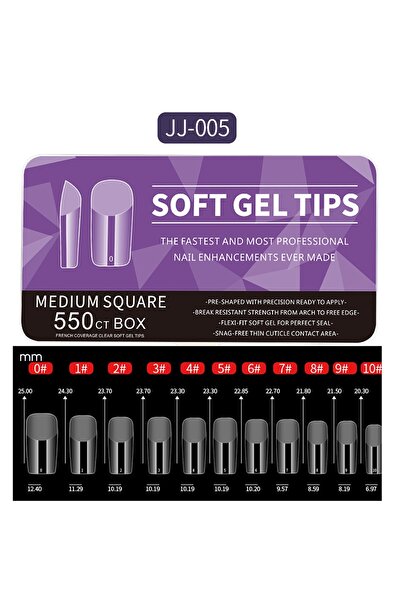 Choice JJ-005 Box 550pcs Translucent Frosted Nail Tips Soft Almond Coffin Squ...