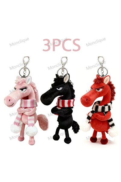 Choice 3PCS with Scarf 3/1PCS Horse Keychain Plush Toy Backpack Pendant Decor...