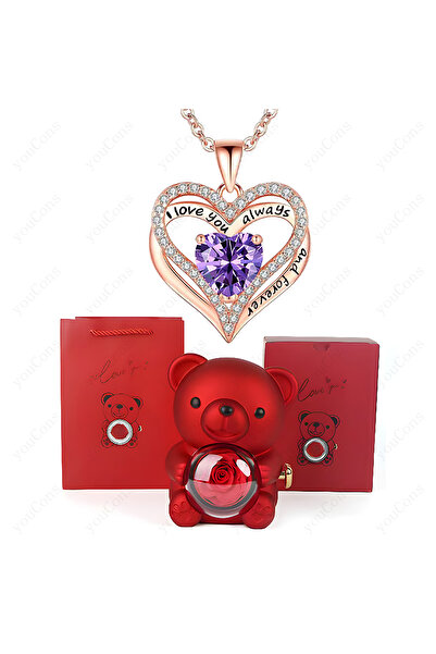Choice 181PE-BX14RD Red Heart Pendant Necklaces With Cute Bear Rose Gift Box ...
