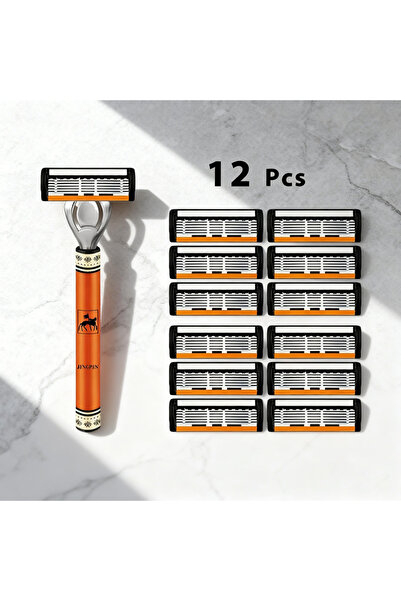 Choice 1 Handle 12 Blades Men's 6-Blade Manual Razor, Orange Non-Slip Handle,...