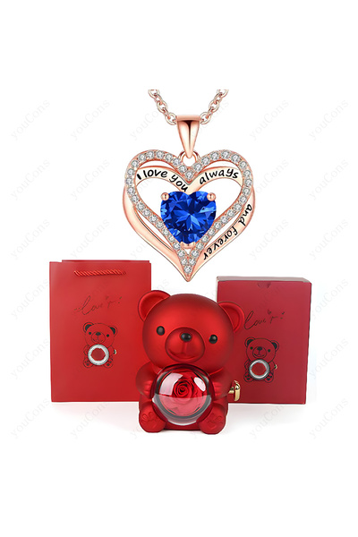Choice 181DBE-BX14RD Red Heart Pendant Necklaces With Cute Bear Rose Gift Box...