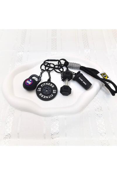 Choice Black 5 In 1 Fitness Keychains Gym Barbell Key chain Weightlifting Key...