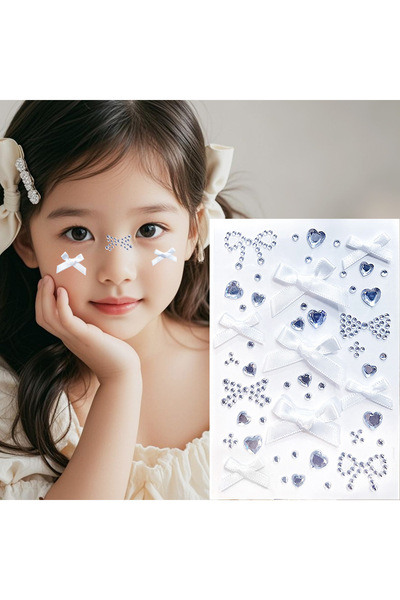Choice ملصقات بيضاء قطعة واحدة على شكل قلب وفيونكة وشم للوجه مرصعة بالأحجار ا...