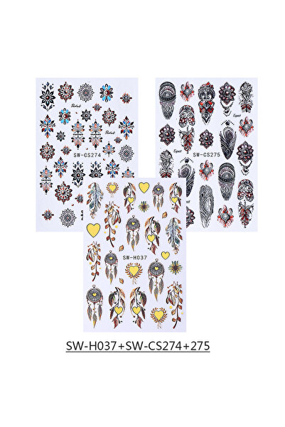 Choice SW-H037 SW-CS274 275 3pcs Bohemian Nail Stickers Bronzing Love Heart P...